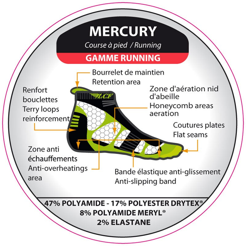 La Chaussette de France Running modele Mercury gris/blanc - Clubinsport
