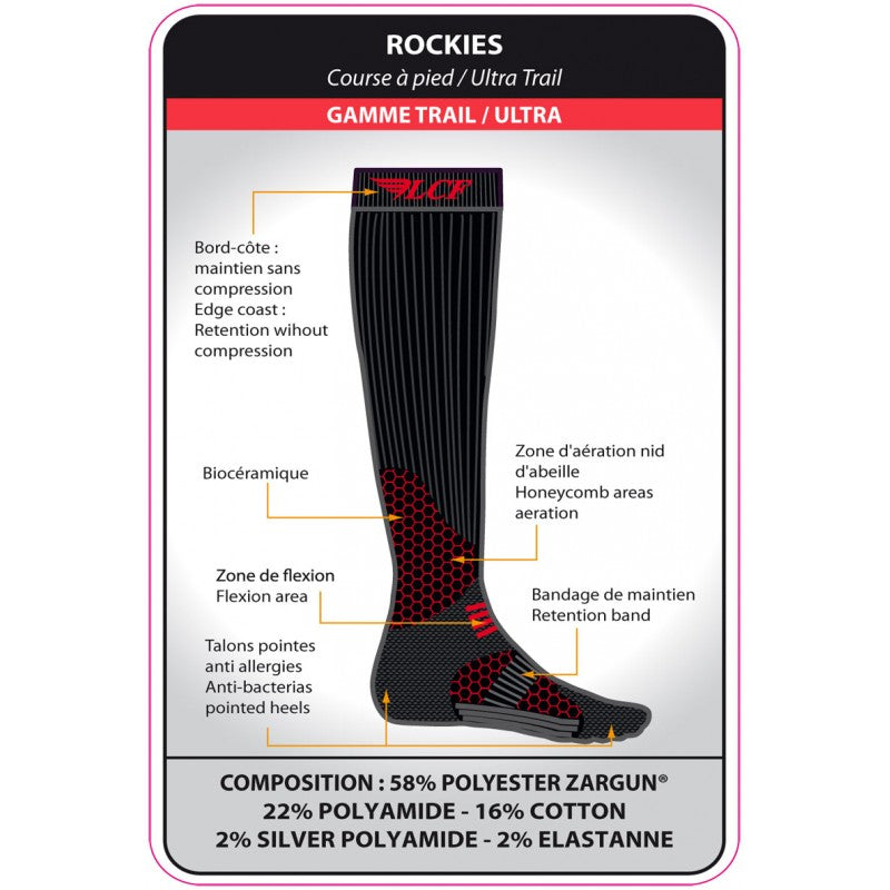 La Chaussette de France Running modele Rockies noir/rouge - Clubinsport