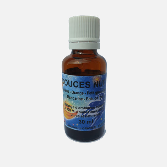 Huile esentielle Bio Douce nuits Marjolaine Orange Petit grain Lavande Mandarine Bois de rose   30 ml - Clubinsport