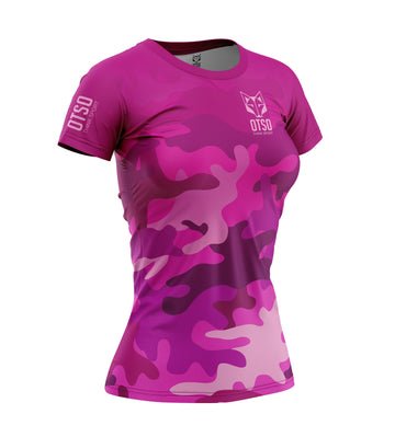 Tee-shirt manches courtes femme  Otso Camo rose - Clubinsport