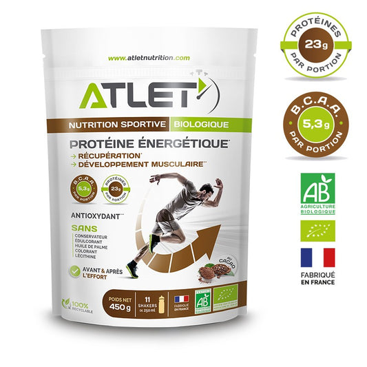 Protéine énergétique cacao 450g biologique Atlet - Clubinsport