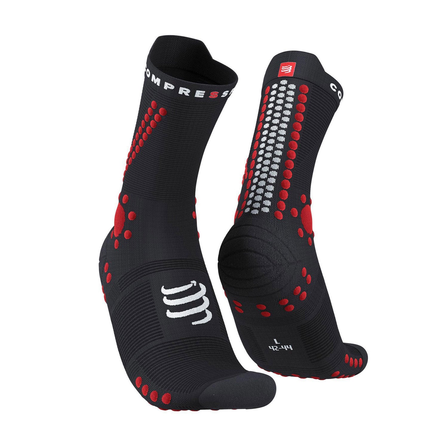Chaussettes Compressport Pro Racing Socks v4.0 Trail  noir rouge - Clubinsport