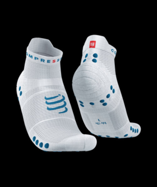 Chaussettes Compressport Pro Racing Socks v4.0 run Blanc fjord blu - Clubinsport