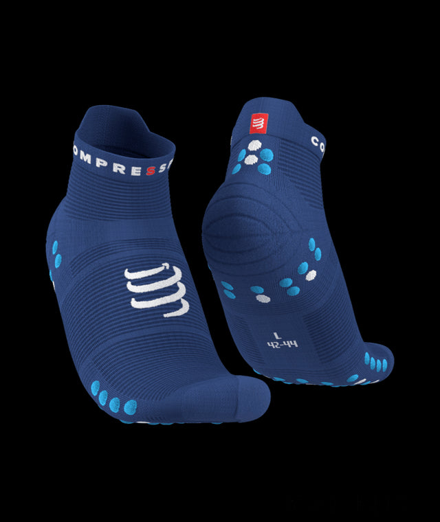 Chaussettes Compressport Pro Racing Socks v4.0 run Bleu et bleu fluo - Clubinsport