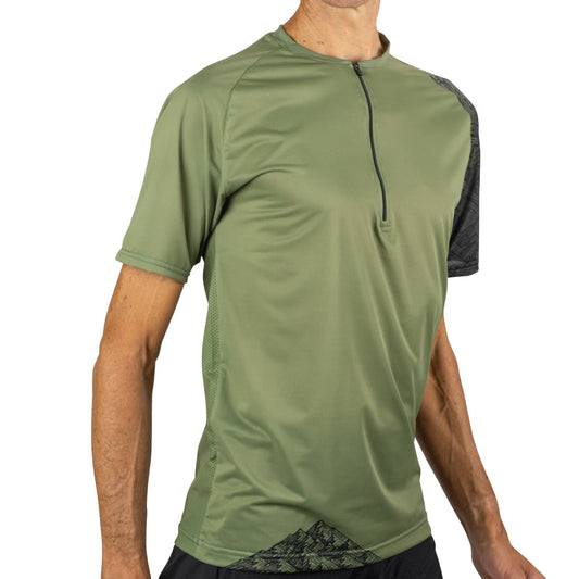 Tee-shirt manches courtes homme  1/2 Zip Trail Instinct Vert olive - Clubinsport
