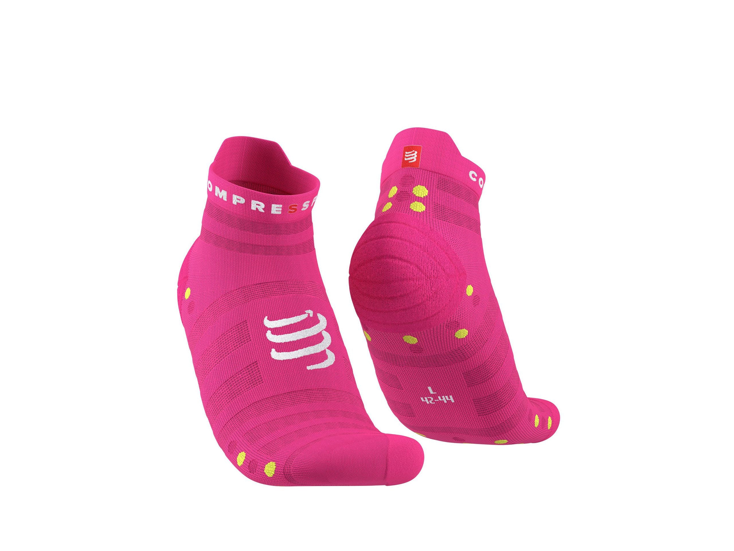 Chaussettes Compressport Ultralight Run V4 Rose fluo/summer green basses - Clubinsport