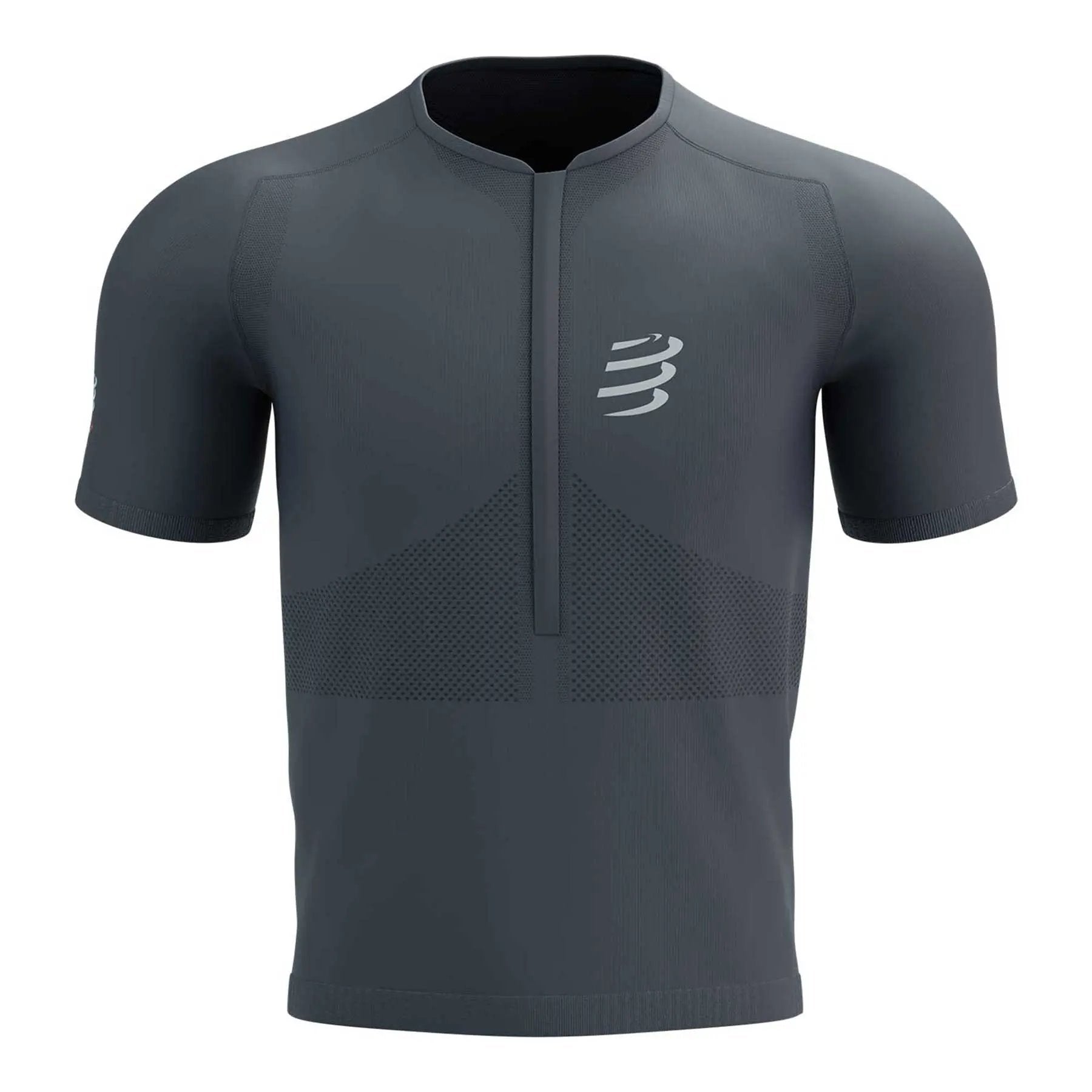 Tee-shirt manches courtes homme Trail Compressport Half-zip Fitted gris magnet - Clubinsport