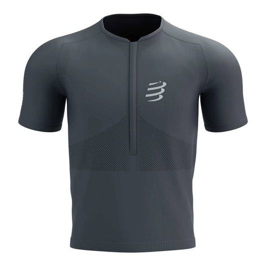 Tee-shirt manches courtes homme Trail Compressport Half-zip Fitted gris magnet - Clubinsport