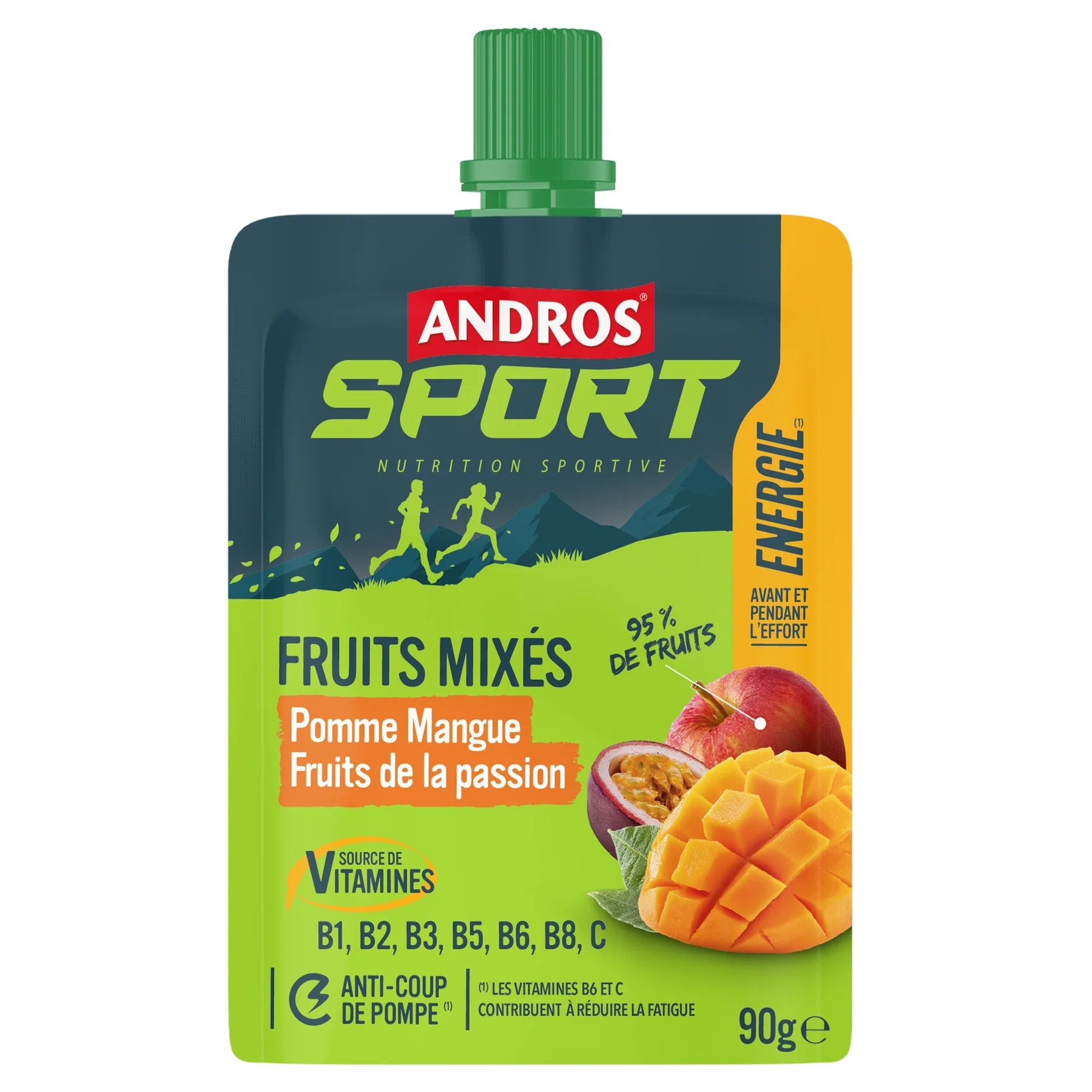 Compote Gourde de fruits mixés vitaminée POMME - MANGUE - FRUITS DE LA PASSION 90G Andros sport - Clubinsport