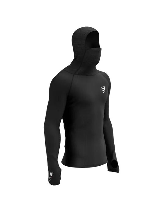 Tee-shirt manches longues homme thermo hoodie Compressport noir - Clubinsport