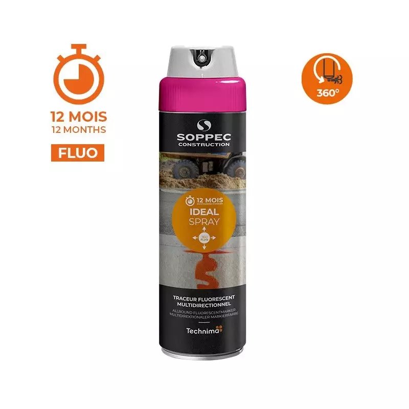 Bombe traceur  IDEAL SPRAY longue durée jusqu'à 12 mois Fluorescent  Multidirectionnel - Clubinsport