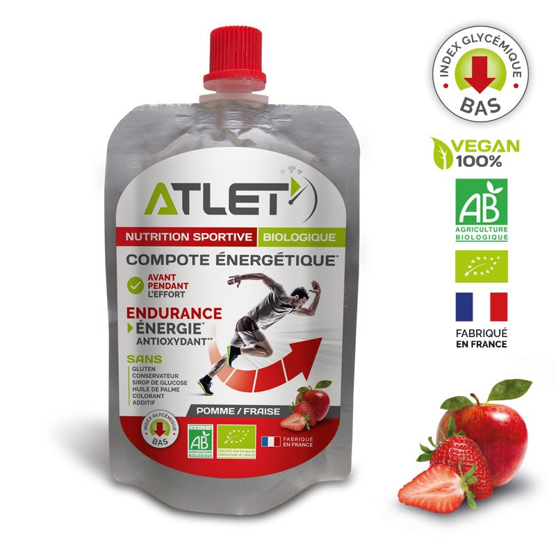 Compote energetique Atlet pomme fraise - Clubinsport