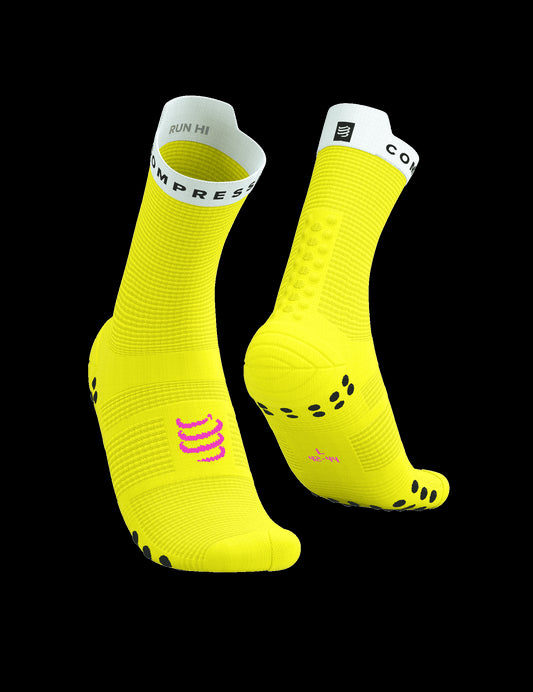 Chaussettes Compressport Pro Racing Socks v4.0 Jaune fluo hauteur Quarter - Clubinsport