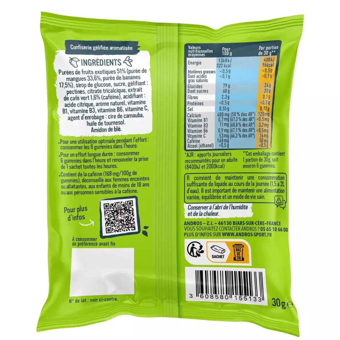 Gommes énergétiques Boost Andros gommes andros mangue 6 unités par paquet - Clubinsport