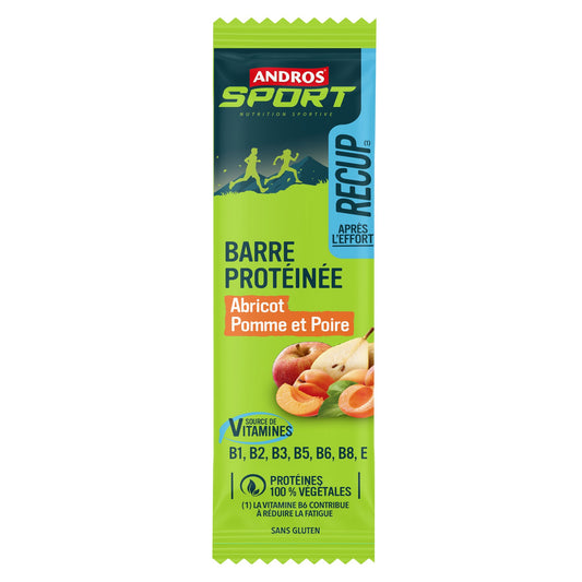 Barre énergétique protéinéee Abricot pomme et poire Andros sport - Clubinsport