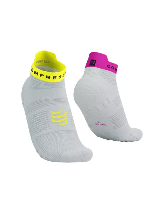Chaussettes Compressport Pro Racing Socks v4.0 run Blanc avec tige jaune et fushia - Clubinsport
