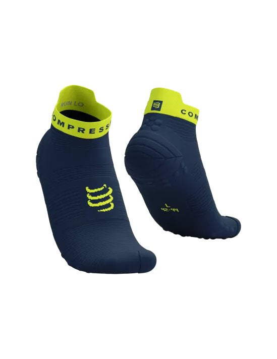 Chaussettes Compressport Pro Racing Socks v4.0 run Bleu et bleu fluo basses - Clubinsport