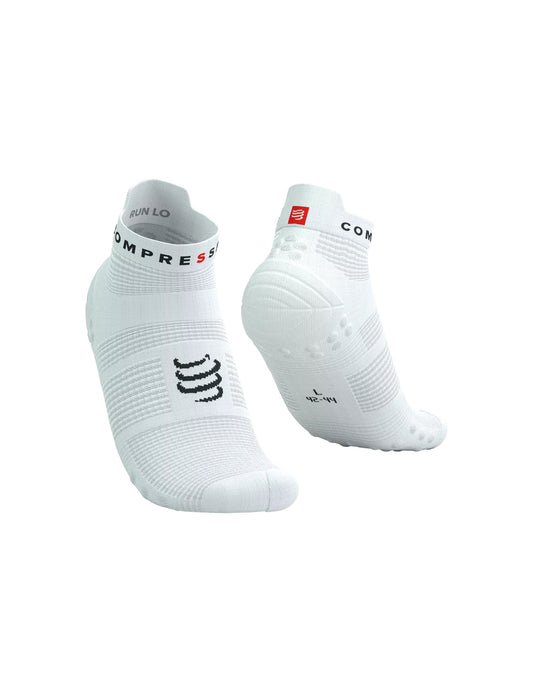 Chaussettes Compressport Pro Racing Socks v4.0 run Blanc avec marquage noir basses - Clubinsport