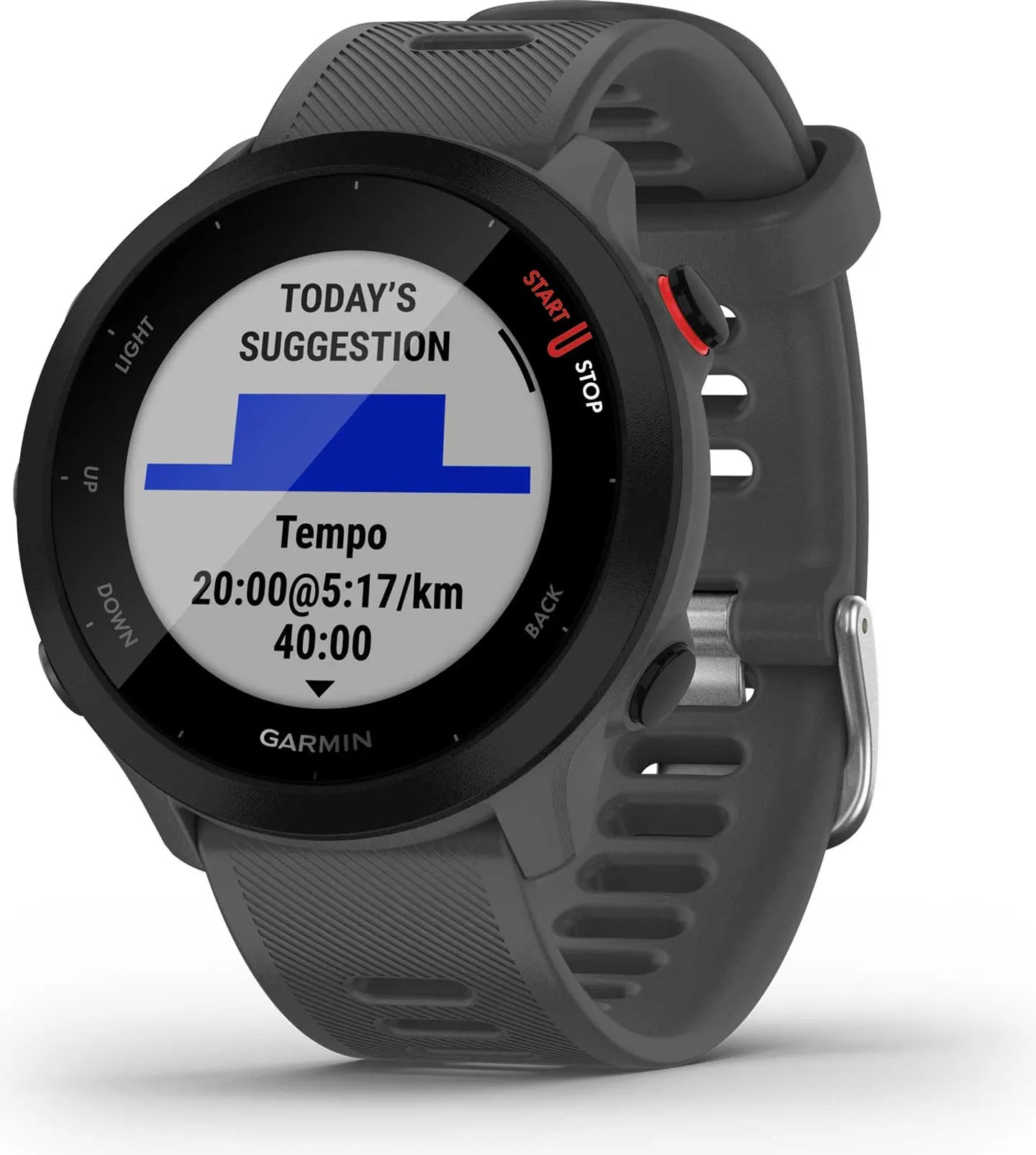 Montre cardio gps Garmin Forerunner 55 grise bouton rouge - Clubinsport
