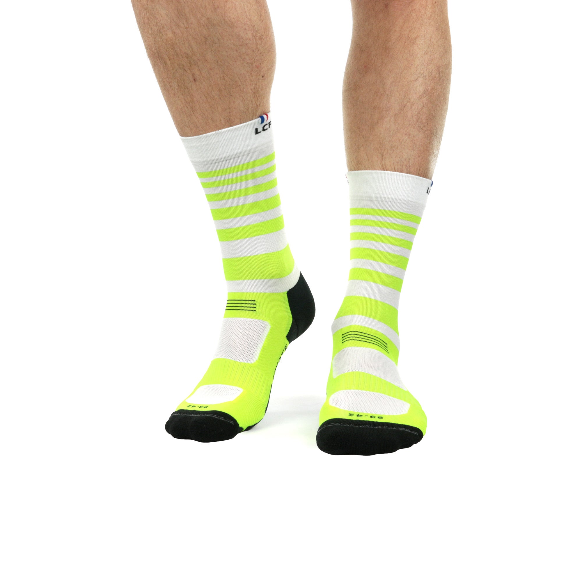 La Chaussette de France Running modele Coyote MID Acid blanche bandes jaune fluo - Clubinsport