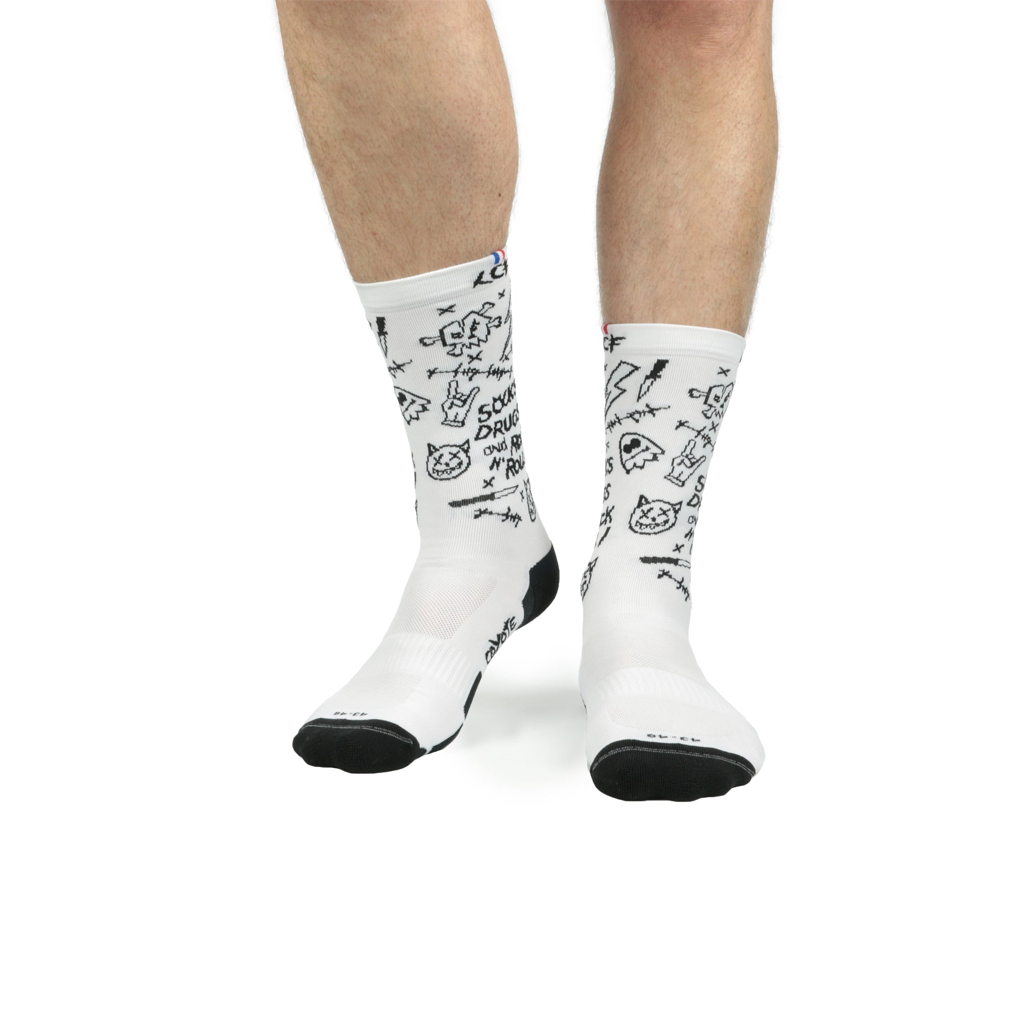 La Chaussette de France Running modele Coyote Graffiti blanc et noir - Clubinsport