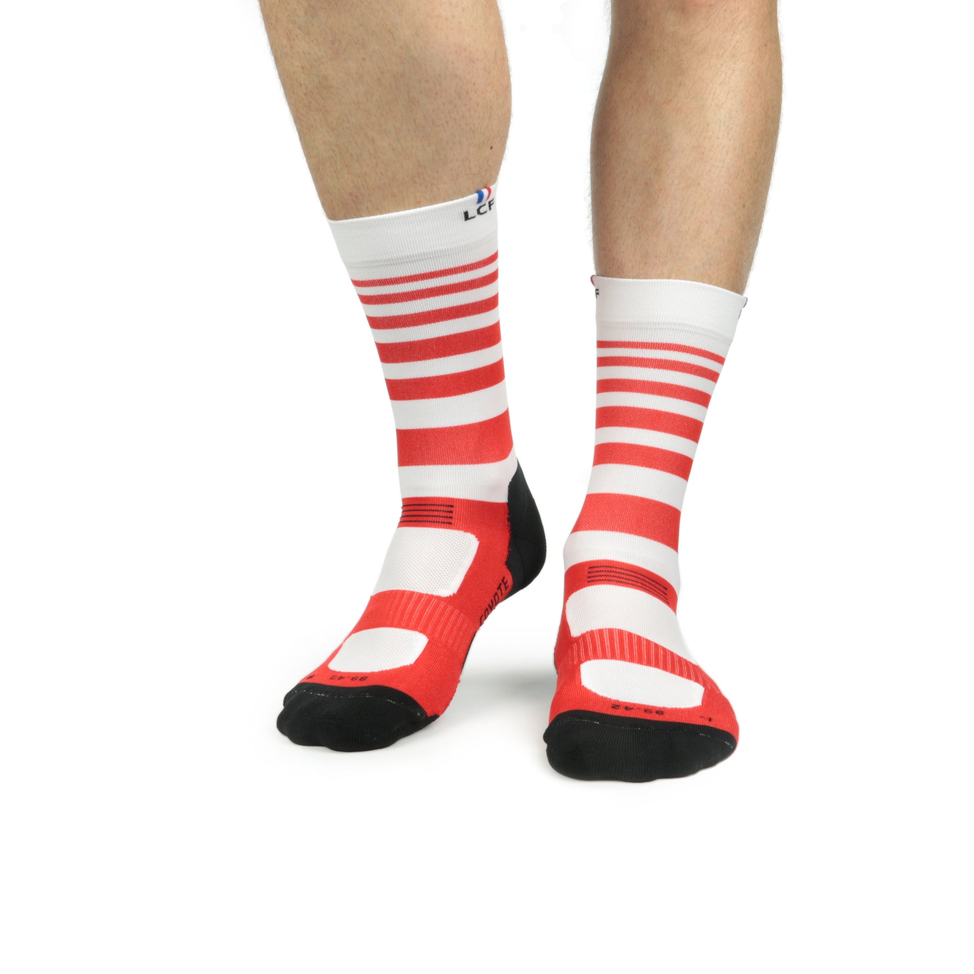 La Chaussette de France Running modele Coyote MID Acid blanche bandes rouges - Clubinsport