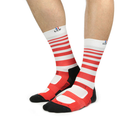 La Chaussette de France Running modele Coyote MID Acid blanche bandes rouges - Clubinsport