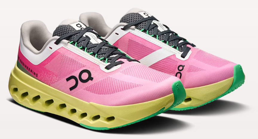 Chaussure Route Cloudsurfer next femme ON Running roses et jaunes - Clubinsport