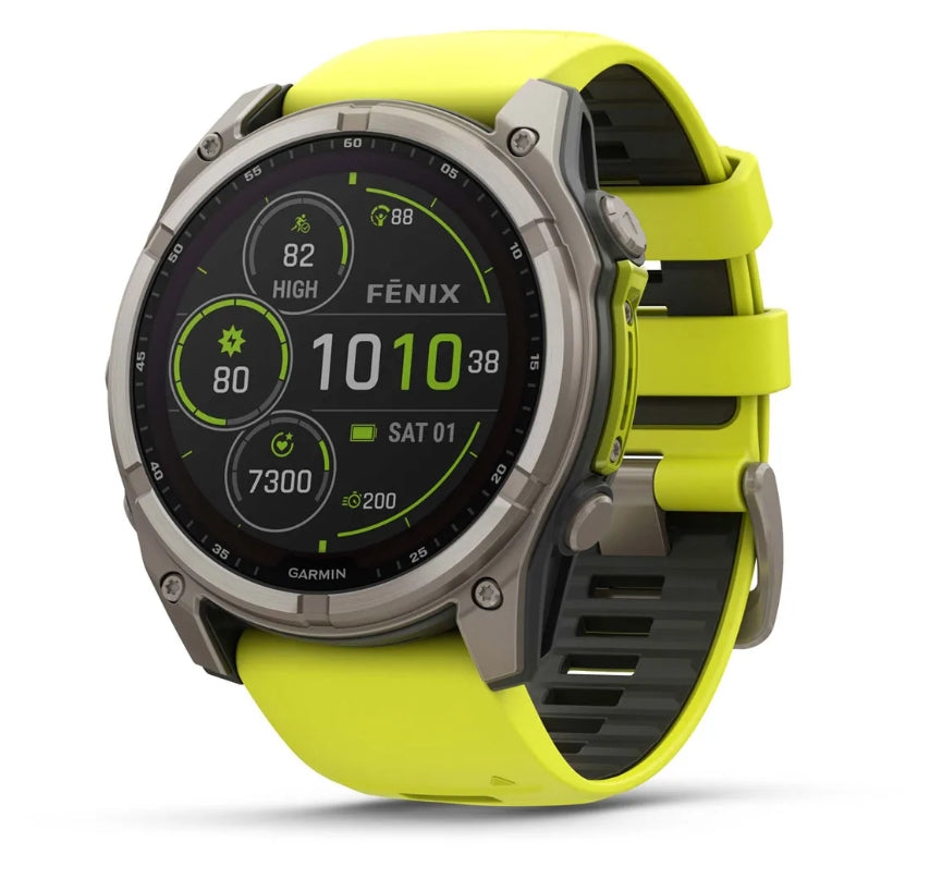 Montre cardio gps Garmin Forerunner fēnix 8 51 mm Solar, Sapphire jaune fluo - Clubinsport