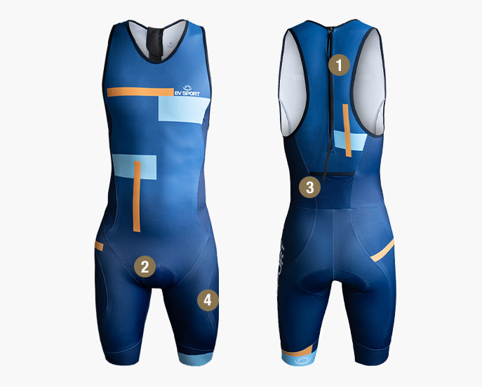 Trifonction Combinaison triathlon sans manches 3X100 Bleu/Orange