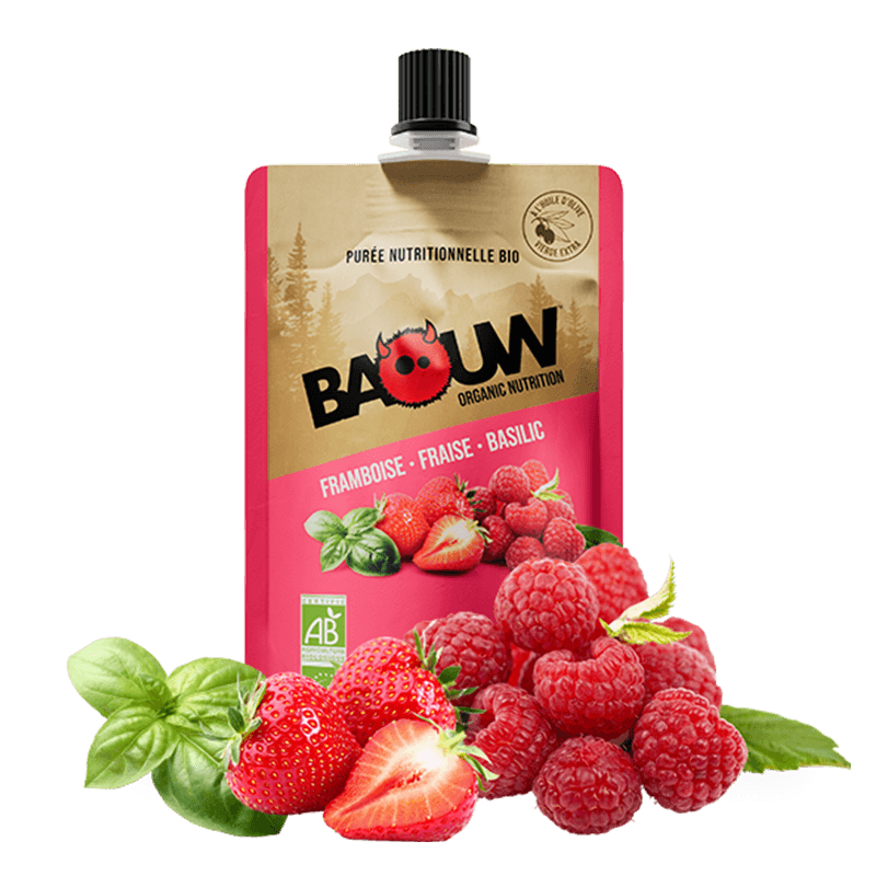 Compote énergétique Baouw Framboise fraise basilic - Clubinsport