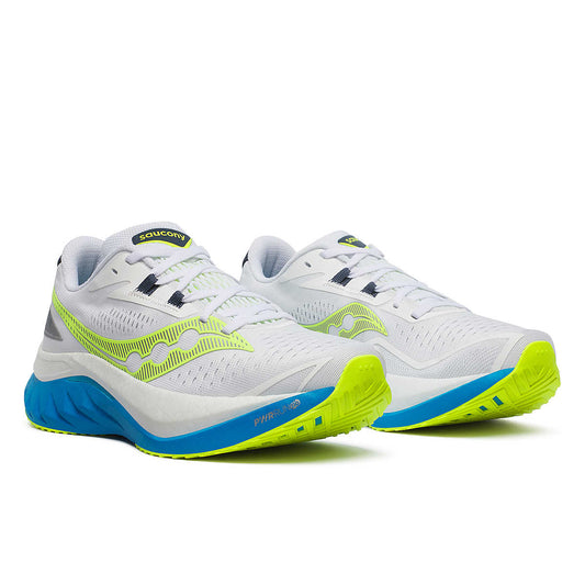 Chaussure Route Endorphin speed 4 Saucony femme blanc semelle bleu - Clubinsport