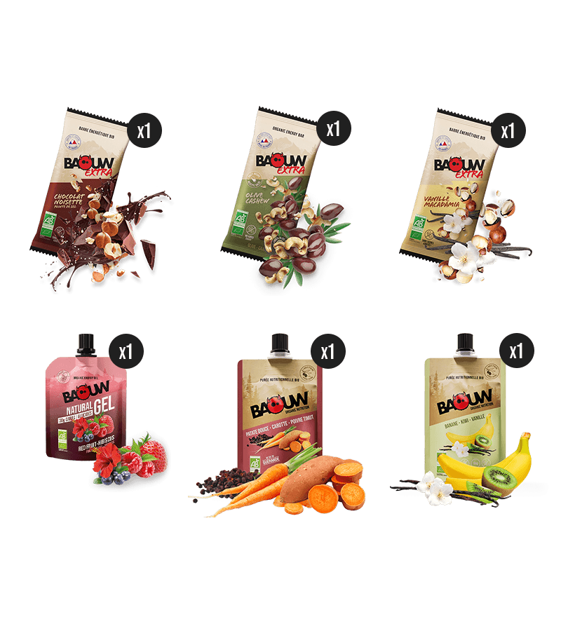 Starter pack Baouw 6 recettes variées de Barre énergétique , de purées et de gels naturels