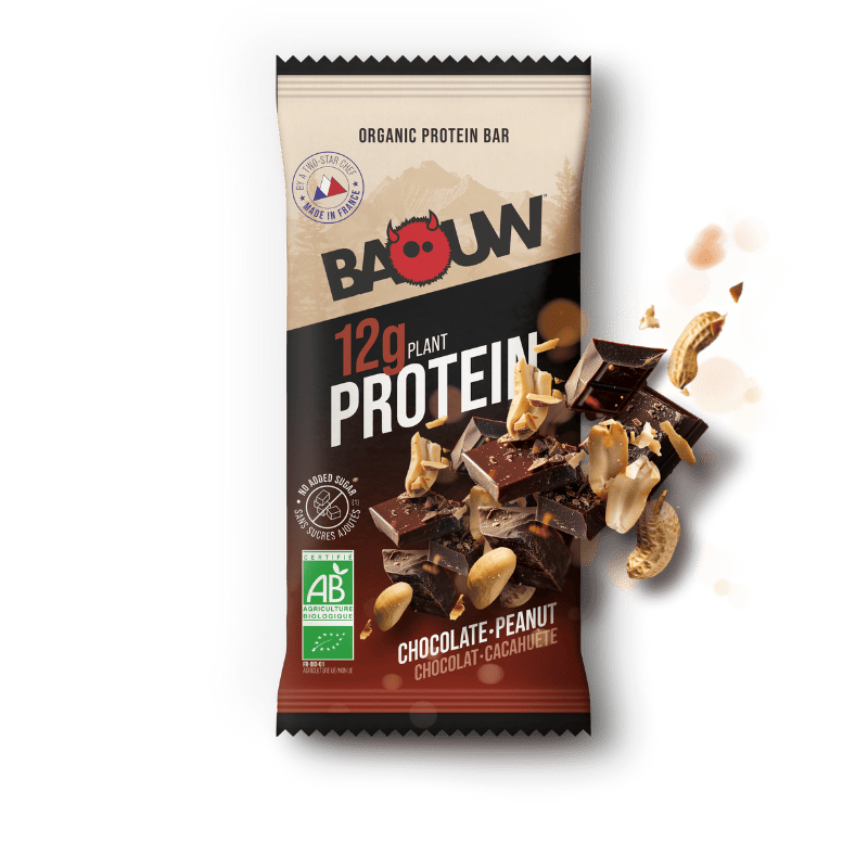Barre énergétique protéinée chocolat cacahuète Baouw Extra - Clubinsport