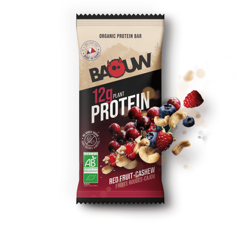 Barre énergétique protéinée fruits rouges cajou Baouw Extra - Clubinsport