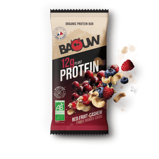 Barre énergétique protéinée fruits rouges cajou Baouw Extra - Clubinsport