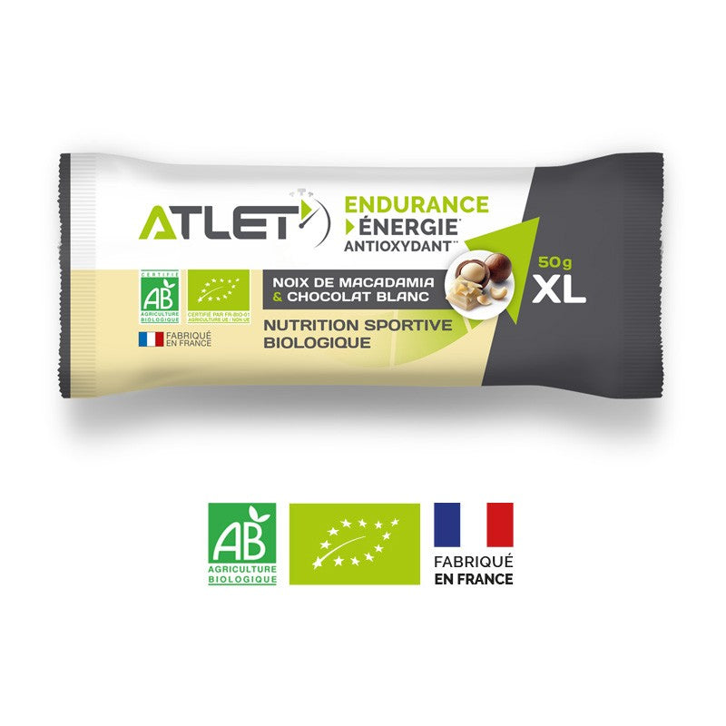 Barre énergétique biologique ATLET noix de macadamia & chocolat blanc 50g - Clubinsport