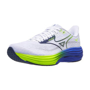 Chaussures de Route homme Wave rider 29 blanche semelle bleu/jaune
