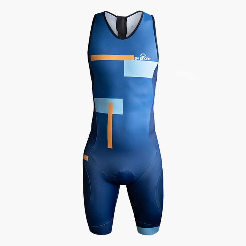 Trifonction Combinaison triathlon sans manches 3X100 Bleu/Orange
