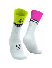 Chaussettes Compressport Mid Compression V2.0 - Blanc/jaune et fushia - Clubinsport