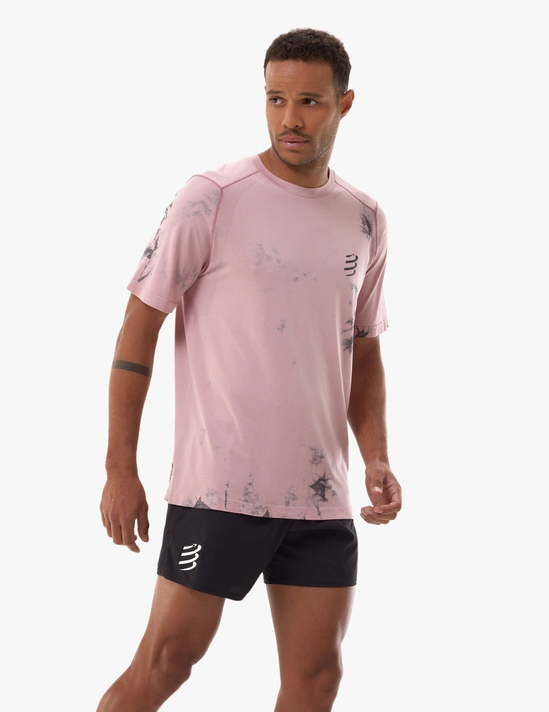 Tee-shirt manches courtes homme Compressport rose Eat My Dust