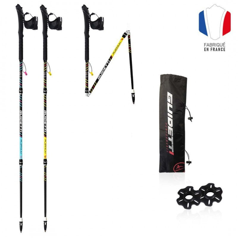 Bâtons de Trail Guidetti Carbone Platinium Néo noir coloris pulse made in France  noir et turquoise - Clubinsport