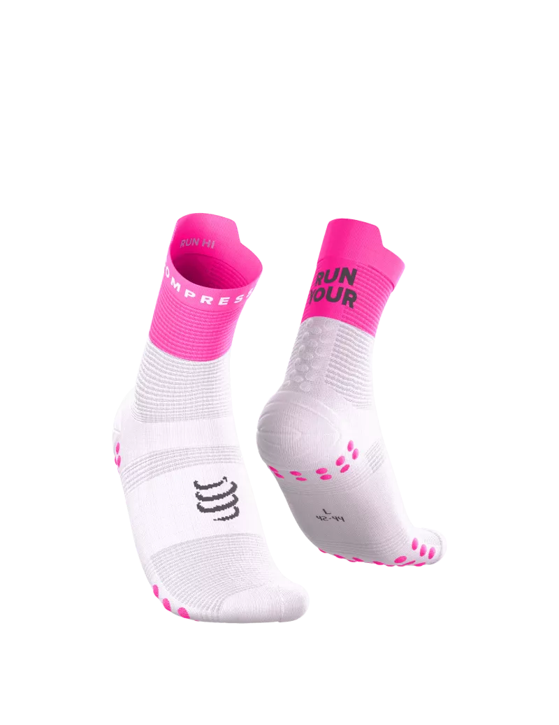 Chaussettes Compressport Pro Racing Socks High  v4.0 your race blanc rose fluo