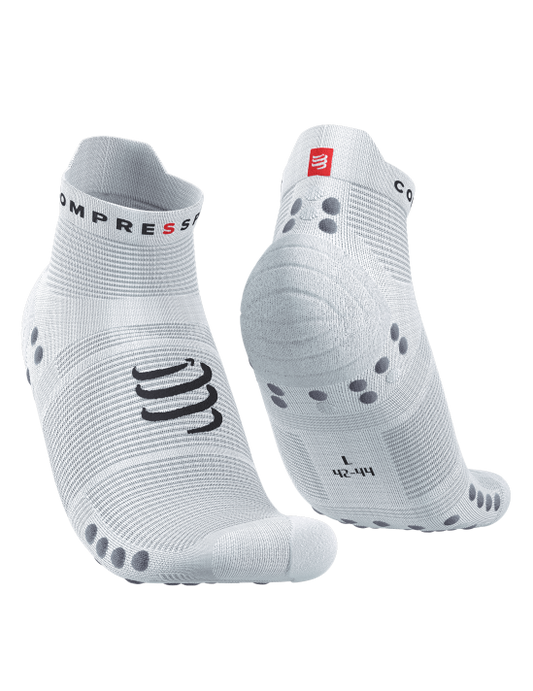 Chaussettes Compressport Pro Racing Socks v4.0 run Blanc avec marquage gris basses - Clubinsport