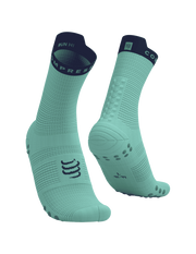 Chaussettes Compressport Pro Racing Socks v4.0 Bleu cyan violet hauteur Quarter - Clubinsport