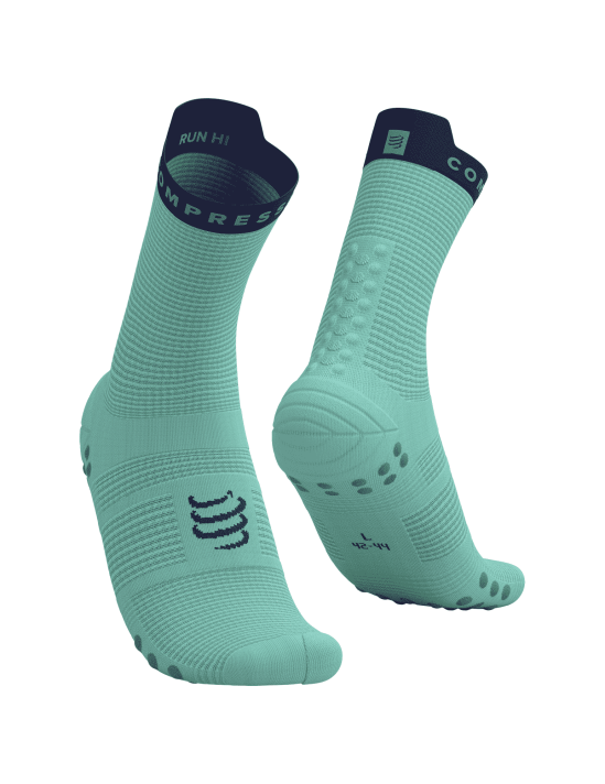 Chaussettes Compressport Pro Racing Socks v4.0 Bleu cyan violet hauteur Quarter - Clubinsport