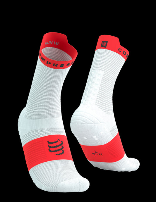 Chaussettes Compressport Pro Racing Socks v4.0 blanc fluo red hauteur quarter
