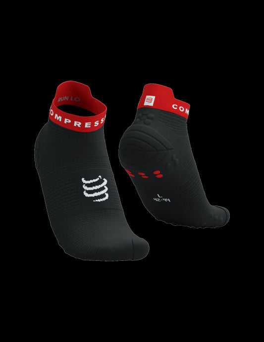 Chaussettes Compressport Pro Racing Socks v4.0 run hauteur low bassses noir bande rouge