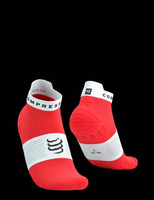 Chaussettes Compressport Pro Racing Socks v4.0 run hauteur low basses Fluo rouge blanc