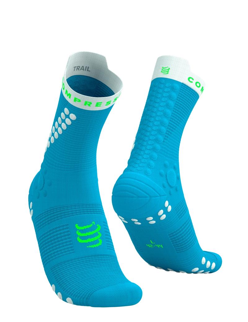 Chaussettes Compressport Pro Racing Socks v4.0 Trail hautes bleu neon